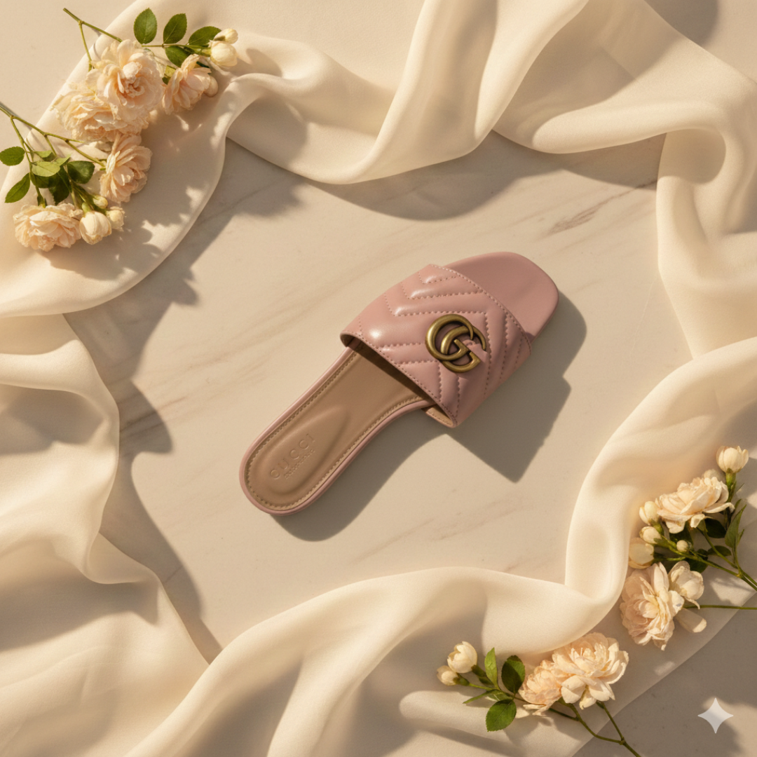 Blush Pink Quilted Slider Flats with Metallic Accent | Chic Everyday Sliders