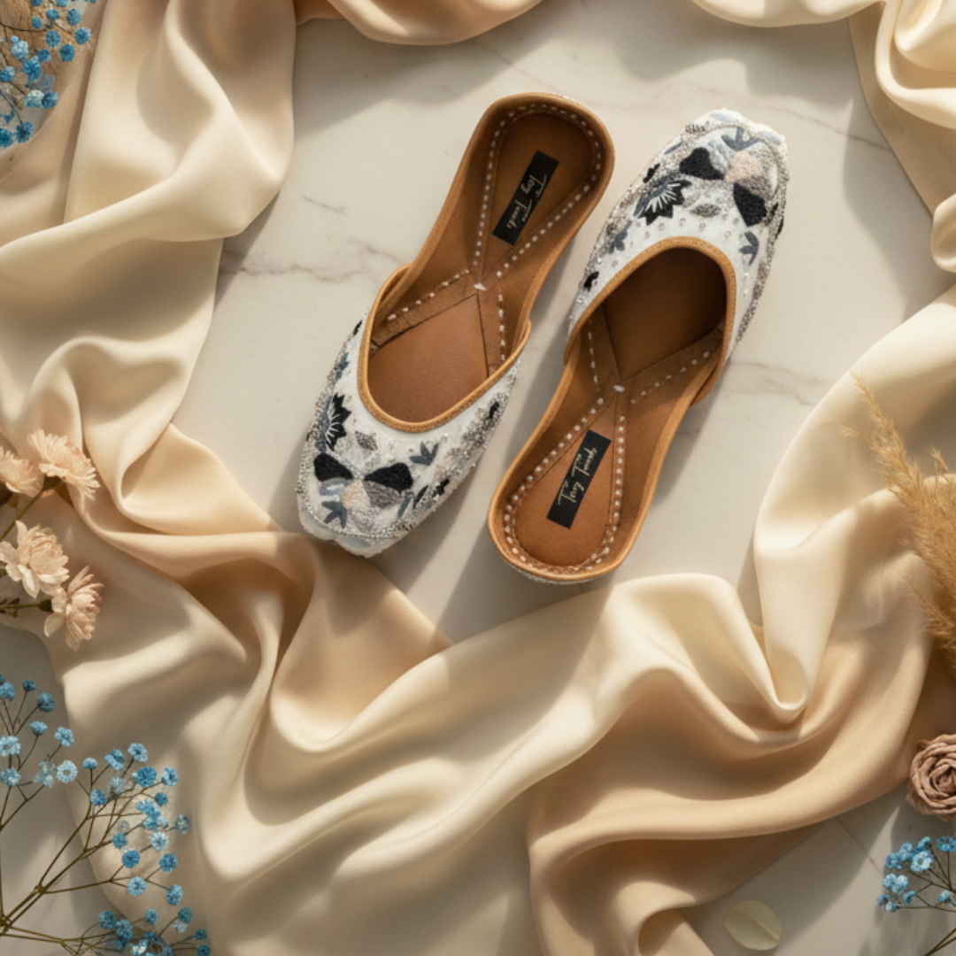 Women’s Black & White Floral Embroidered Jutti | Handcrafted Ethnic Flats