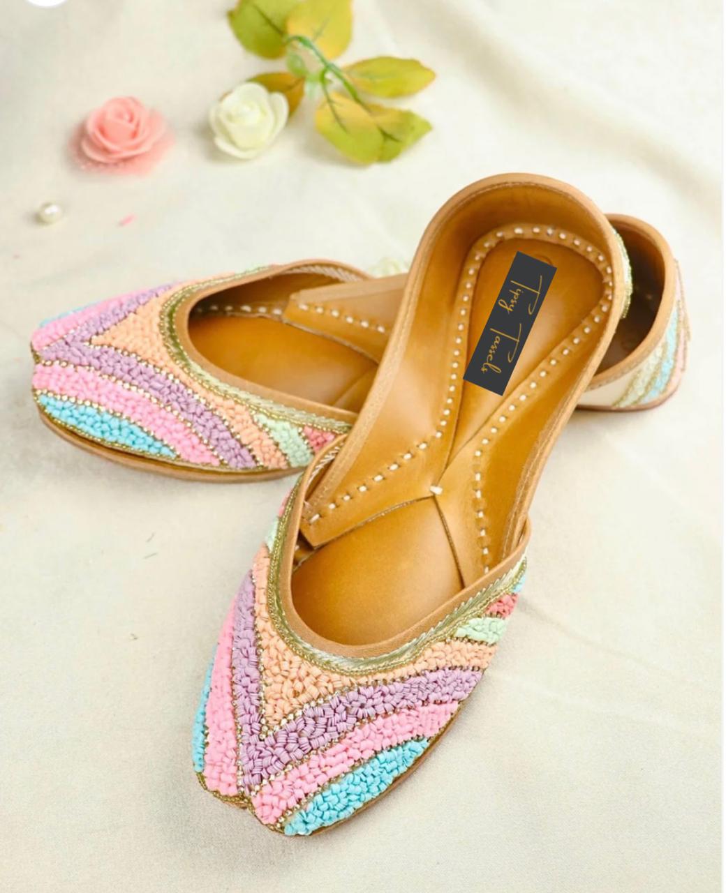 Pastel Beaded Handcrafted Jutti | Multicolour Embroidered Ethnic Footwear