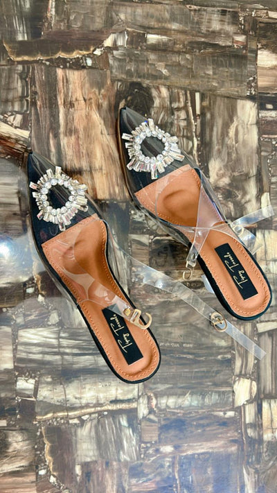 Women’s Black Crystal Embellished Heels | Elegant Party Wear Footwear